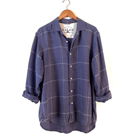 Tommy Bahama Men’s 100% Linen Windowpane Long Sleeve Button Down Shirt | M - Picture 2 of 5